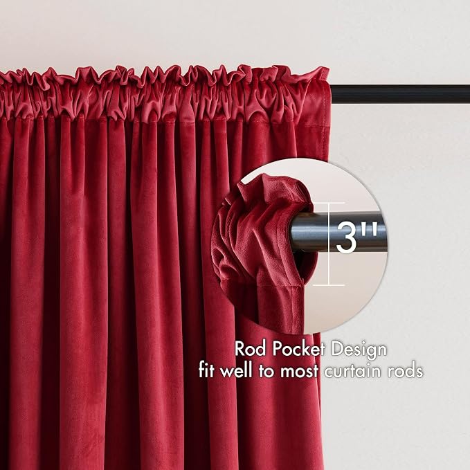 MIULEE Red Blackout Velvet Curtains Drapes 90 Inch Long 52"x90" Bedroom | Luxurious Bedroom Living Room Decor, Room Darkening, Thermal Insulated, Rod Pocket Design, Super Soft Fabric