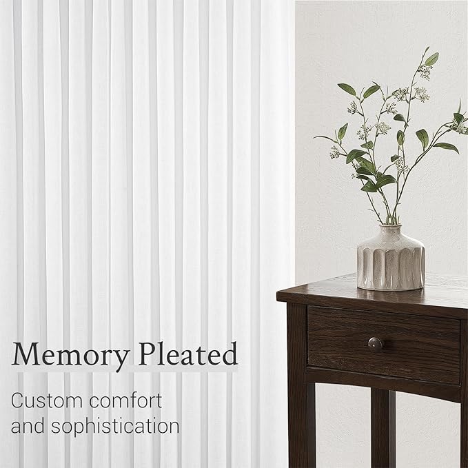 Topfinel Home Beige White Pinch Pleated Semi Sheer Curtains Textured Linen Blended Light Filtering Window Curtains 108 inch for Living Room Pinch Pleat Drapes with Hooks 2 Panels 40" Wx108 L