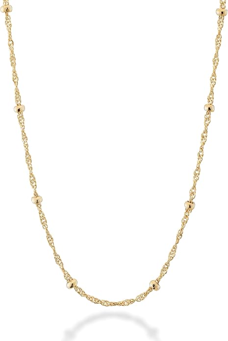 Miabella Italian 18K Gold Plated 925 Sterling Silver Singapore Bead Chain Station Necklace for Women, Made in Italy