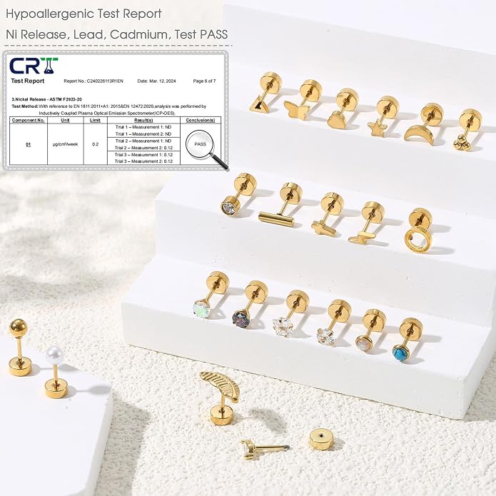Jstyle 21 Pairs Hypoallergenic Flat Back Stud Earrings for Women Men Surgical Stainless Steel Earrings for Sensitive Ears Cartilage Earring Small Studs Earrings Set Stacks Screw Back Earrings Piercing