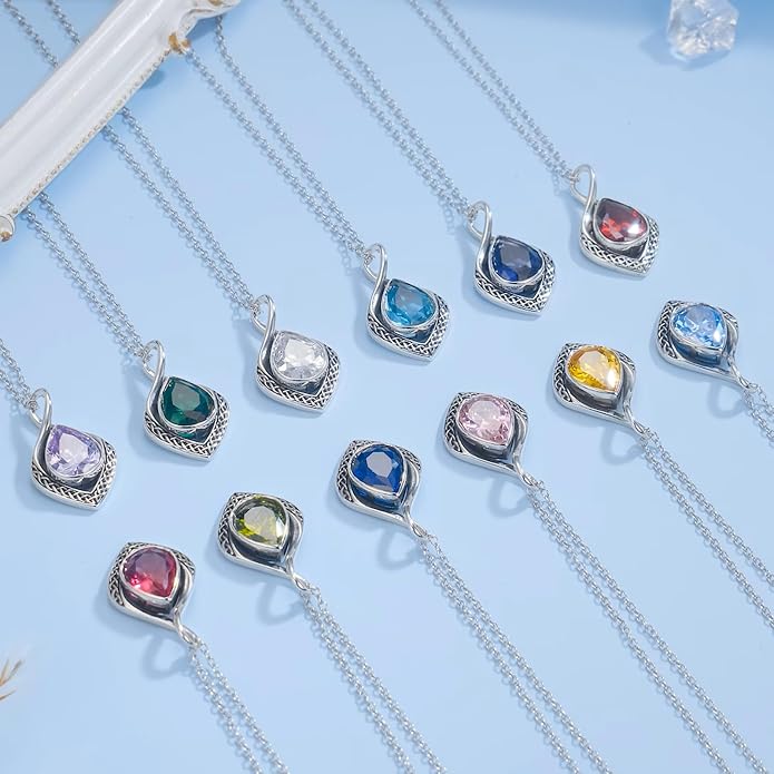 PELOVNY Celtic Knot Necklaces for Women 925 Sterling Silver Gemstone/Birthstone Teardrop Infinity Necklace Irish Celtic Pendant Jewelry Gifts for Mom Daughter Wife