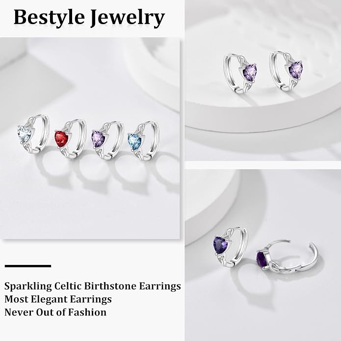 Bestyle 925 Sterling Silver Huggie Hoop Earrings Small Birthstone Hoop Earrings for Women Hypoallergenic Silver Huggie Earring,Great Birthday Earrings Gift for Daughter Wife Mom