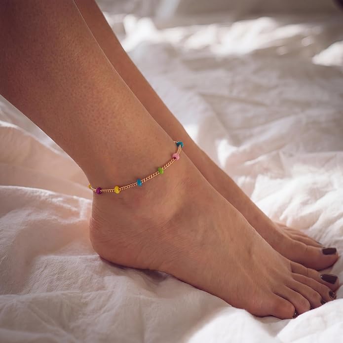 MEVECCO Anklet for Women Gold Chain 14K Gold Plated Dainty Boho Beach Summer Simple Foot Jewelry Ankle Bracelet