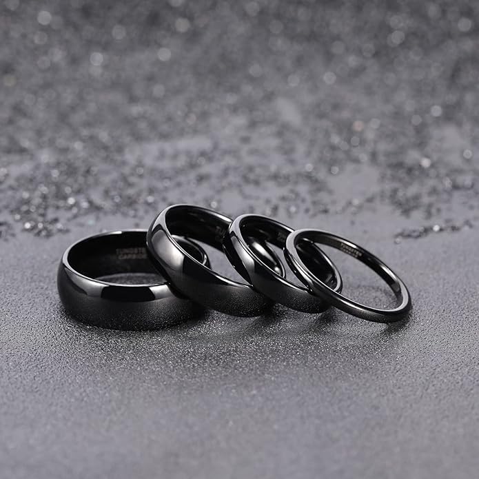 TRUMIUM 2mm 4mm 6mm 8mm Black Tungsten Ring for Men Women Wedding Band Domed High Polish Comfort Fit 4-15