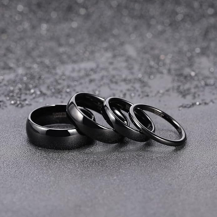 TRUMIUM 2mm 4mm 6mm 8mm Black Tungsten Ring for Men Women Wedding Band Domed High Polish Comfort Fit 4-15
