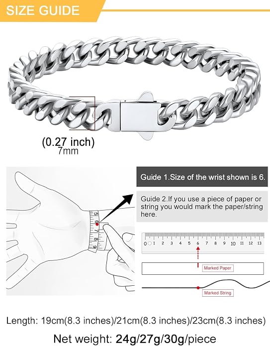 U7 Cuban Link Bracelets for Men Stainless Steel Wrist Bracelet Silver Black Gold Cuban Hand Chain Bracelet for Mens Women, 5/7/9/12mm Width, 7.5/8.3/9 Inch Length Classic Jewelry with Box Packed