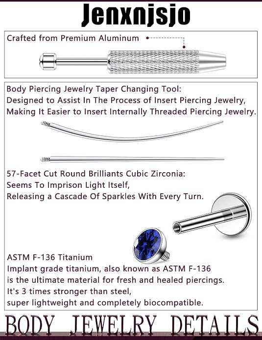 Jenxnjsjo F136 Titanium 20/18/16g Earrings Nose Lip Rings Studs Labret Medusa Tragus Helix Conch Cartilage Piercing Jewelry for Women