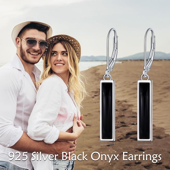 CRMAD Abalone Shell Bar Earrings for Women Sterling Silver Leverback Earrings Abalone Jewelry Gift