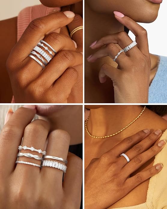Stackable Silver/Gold Rings for Women Non Tarnish Trendy Dainty 14K Gold Plated Stacking Cubic Zirconia Thumb Ring Set Minimalist Promise Wedding Bands Engagement Rings for Women Size 6-10