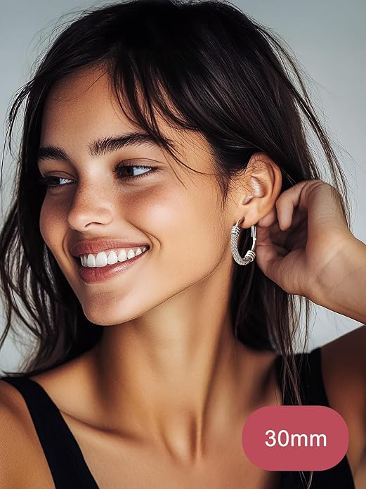FOCALOOK 14K Gold Plated Hoop Earrings, Lightweight Hypoallergenic Large Stainless Steel Black Hoops Earrings for Women 20/30/40/50/60/70/80mm