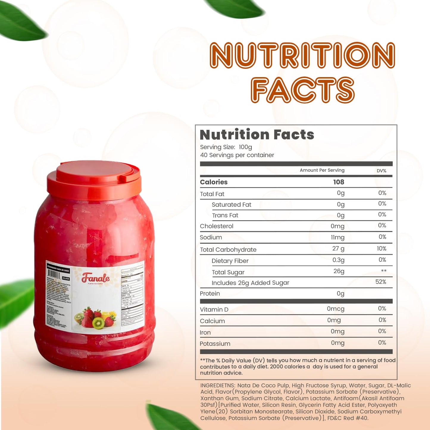 New Fanale Coconut Jelly Topping nata de coco for Boba Tea | Ice Cream | Yogurt | Smoothie | Milk Tea | Desserts (Strawberry, 8.3 lb)