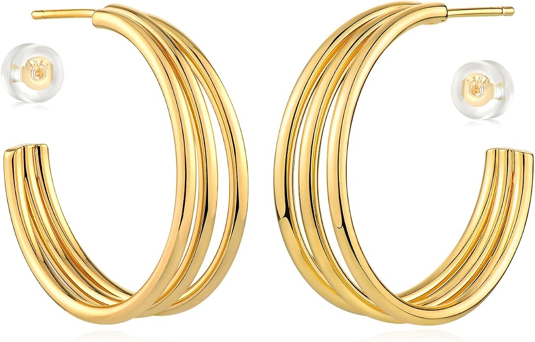 MYEARS Women Hoop Earrings Gold 14K Gold Filled Small Simple Handmade Hypoallergenic Everyday Illusion Jewelry