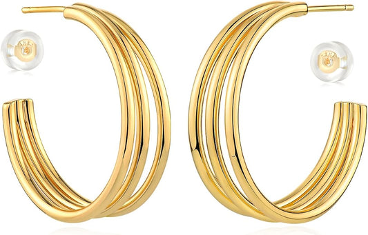 MYEARS Women Hoop Earrings Gold 14K Gold Filled Small Simple Handmade Hypoallergenic Everyday Illusion Jewelry