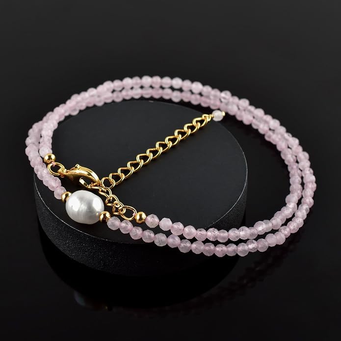 InfinityGemsArt Gemstone Gold Necklace For Women, Birthstone Natural Crystal Stone With Freshwater Pearl Beaded Jewelry, Gold Plated 18 Inch Chain