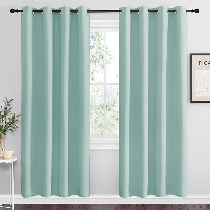 NICETOWN Aqua Blue Blackout Curtains 78" Long for Office, Dining Room, Guest Room, Sound Reducing Heat and Cold Block Curtain Panels for Modern Decorative (55" Wide by 78" Long, 2 Pieces)