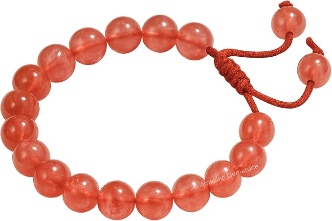 Amazing Gemstone Cherry Quartz Bracelet, Gifts for Men & Women - Protection Healing Crystal Bracelet - 8mm Gemstone Beaded Adjustable Bracelet, Pulseras para Hombres Mujer Stocking Stuffers