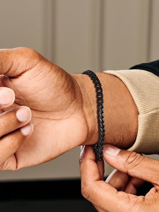 U7 Link Bracelets for Men, Cuban Link/Rope/Watch Band Solid Bracelet, Silver Black Gold Color Wrist Bracelet 3/6/9/12/15mm Width, 6.5/7.5/8.3 Inch Length, Hand Chain Jewelry for Mens Women