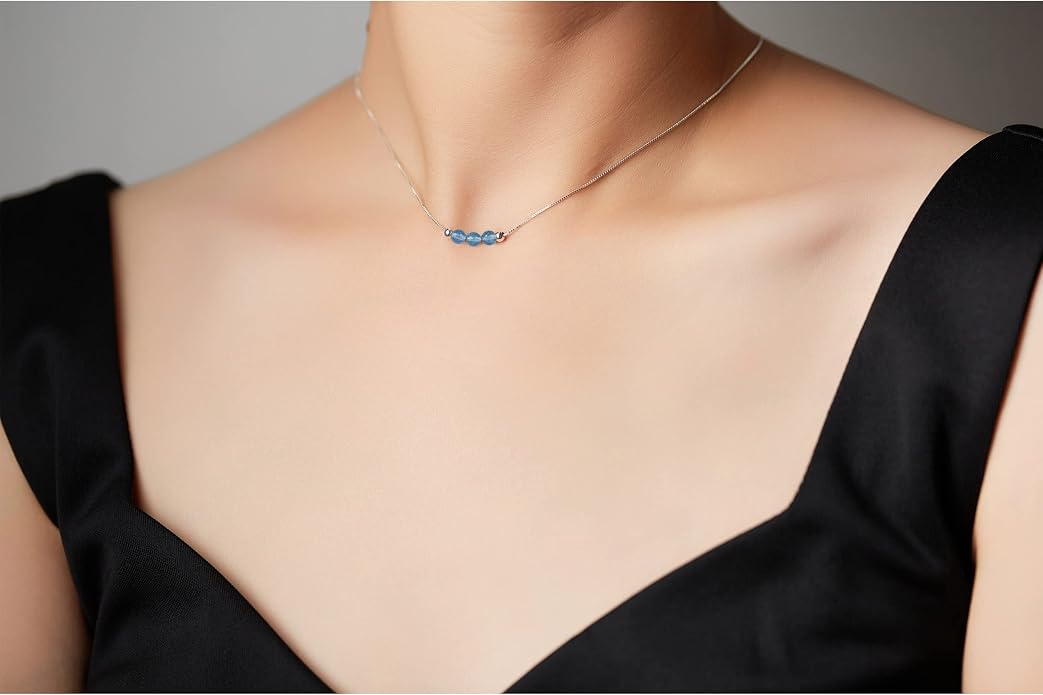 Dainty Crystal 925 Sterling Silver Choker Collar Necklace Handmade With 3 Beads Birthstone Jewelry Gifts for Women Young Lady Mother Friends Keenove