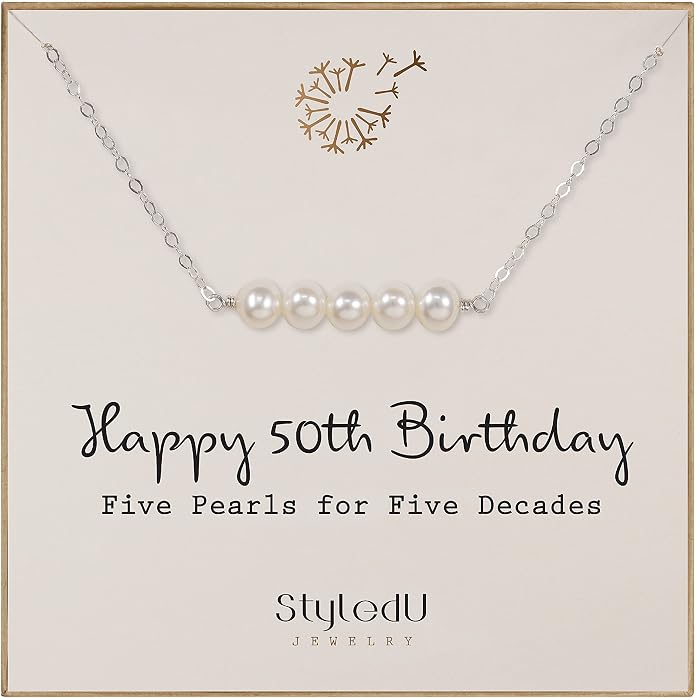 Pearl Birthday Necklace for Women, Sterling Silver Freshwater Pearl Bar Necklace, 30th 40th 50th 60th 70th Milestone Birthday Gift for Her, Meaningful Handmade Jewelry