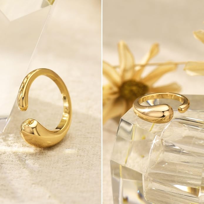 Kainier 14K Gold Chunky Rings for Women14K Gold Plated Dainty Radial Rings High Polish Statement Band Classic Double Twisted Ring Comfort Fit Size 5 to 10
