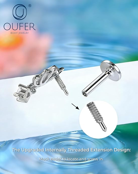 OUFER Silver Flat Back Earrings-16G Gold Forward Helix Piercing Jewelry, Internal Thread Clear CZ Pendant Helix Cartilage Tragus Conch Lobe Piercing Jewelry