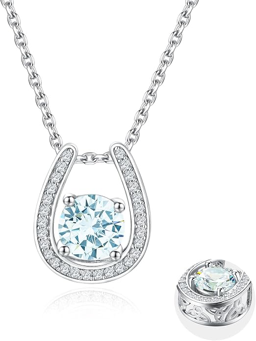 925 Sterling Silver Horseshoe Necklace for Women Round Gemstone Birthstone Necklace Sapphire/Emerald/Ruby/CZ Horse Shoe Pendant Necklaces Jewelry Gift