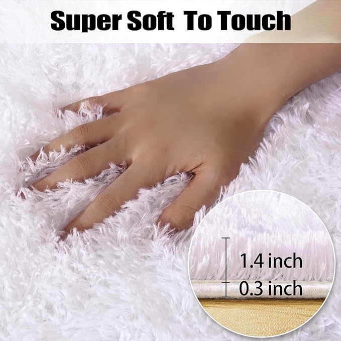 qulint White Rugs for Living Room 6x9, Fluffy Large Rug for Bedroom | Soft Plush Kid Room Rug, Shag Shaggy Fuzzy Tapetes Para Sala for Boys and Girls Dorm Nursery Classroom Christmas Home Decor