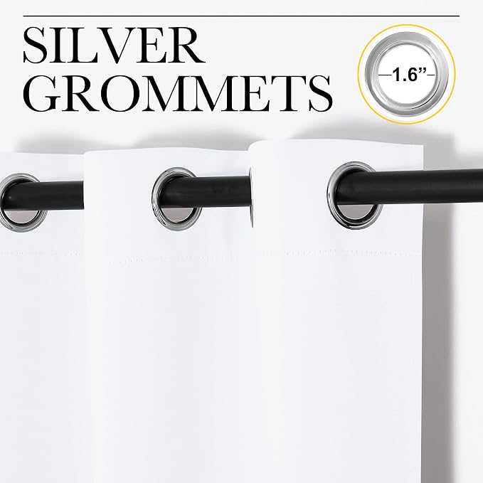 NICETOWN White Samll Window Blackout Curtain Panels, Set of 2, 42 inches x 78 inches, 50% Light Blocking Curtains for Bedroom & Dining Room Window
