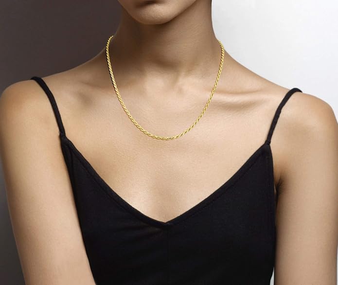 Miabella Italian 18K Gold Plated 925 Sterling Silver 2mm, 3mm Diamond-Cut Braided Rope Chain Necklace for Men Women, Made in Italy