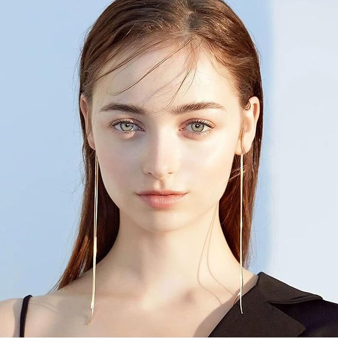 Tassel Earrings for Women Gold Plated Silver Chain Earrings Dainty Minimalist Dangle Drop Studs