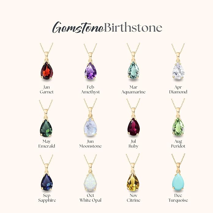 14K Gold Plated Gemstone Teardrop Necklace for Women – Dainty Birthstone Jewelry – Elegant Everyday Gold Necklace – Gift for Her