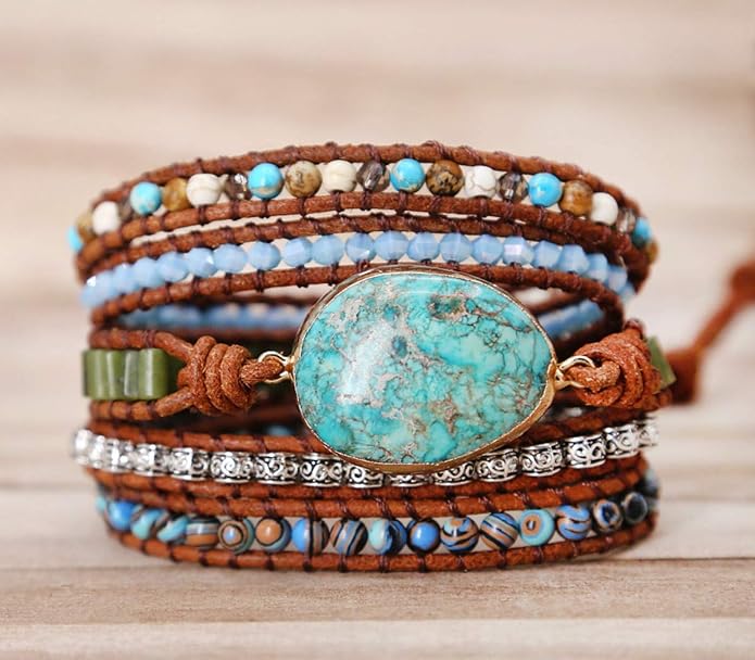 Boho Wrap Bracelet for Women, Handmade Natural Imperial Jasper Multi-Layer Stone Beaded Bracelet, Bohemian Healing Crystal Stone Jewelry Gifts