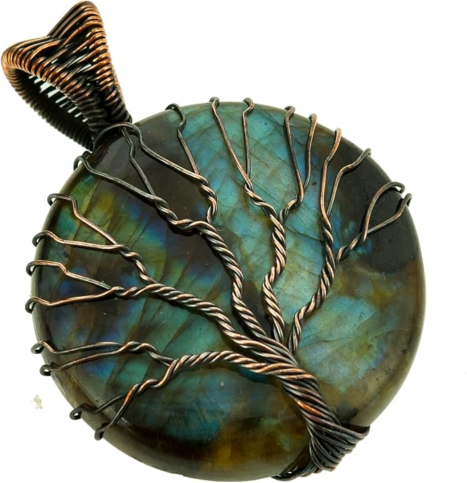 Tree Of Life Natural Gemstone Pendant Copper Wire Wrapped Jewelry Necklace