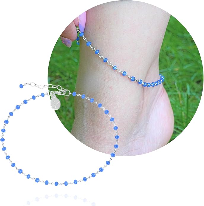 Dainty Gemstone Anklet for Women – 10 Inch Adjustable Anklet with 1 Inch Extender, Gold or Silver Plated Foot Jewelry, Minimalist Boho Style Gift