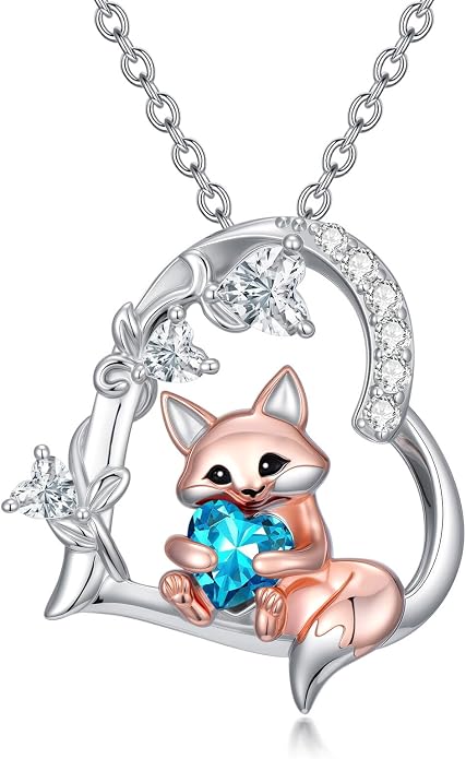 PELOVNY Teddy Bear Necklace for Women 925 Sterling Silver Bear/Highland Cow/Fox/Cat/Axolotl Birthstone Necklace Christmas Birthday Jewelry Gifts for Mom Daughter Wife Sister