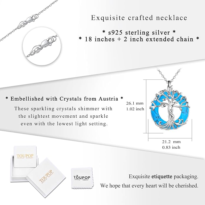 TOUPOP Tree of Life Necklace Gifts for Women 925 Sterling Silver Family Tree Pendant with Crystal Birthday Irish Jewelry Gifts for Women Her Wife Mom