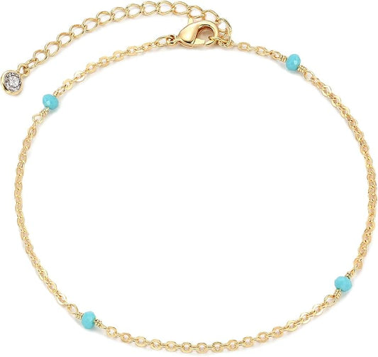 MEVECCO Anklet for Women Gold Chain 14K Gold Plated Dainty Boho Beach Summer Simple Foot Jewelry Ankle Bracelet