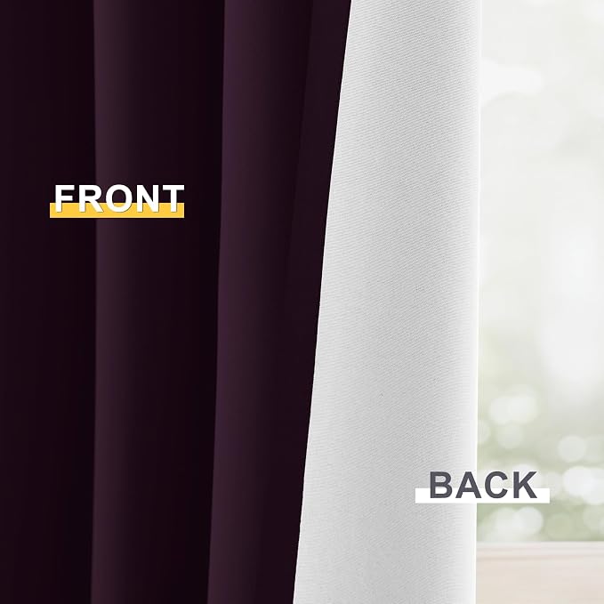 Yakamok Dark Purple 100% Blackout Curtains 84 Inches Long 50" Wide 2 Panels | Blackout Curtain Panels for Bedroom, 2 Thick Layers Grommet Top Thermal Insulated Drapes with White Back for Living Room