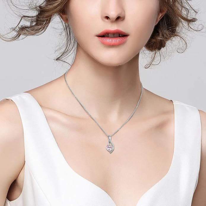 I Love You to The Moon and Back Necklace for Women, 925 Sterling Silver Heart Birthstone Pendant Necklace Jewelry Anniversary Birthday Gifts for Girls Women Wife Mom Daughter