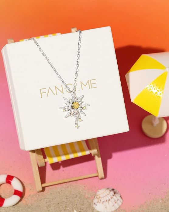 FANCIME Soluna Nexus Necklace for Women Sterling Silver Moon Jewelry Sun Pendant Fine Jewelry Gemstone Birthday Mothers Day Gifts for Wife