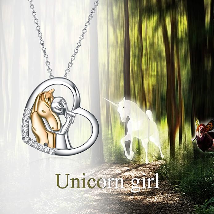 YFN Horse Pendant Necklace Jewelry 925 Sterling Silver Women Embrace Horse Gift For Women
