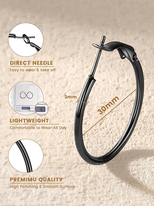 KeyStyle Gold Hoop Earrings for Women, Stainless Steel Hoops Earring Lightweight Loops, 2 mm Thick Hypoallergenic Circle Endless Thin Hoop (20/30/40/50/60/70/80/90/mm)