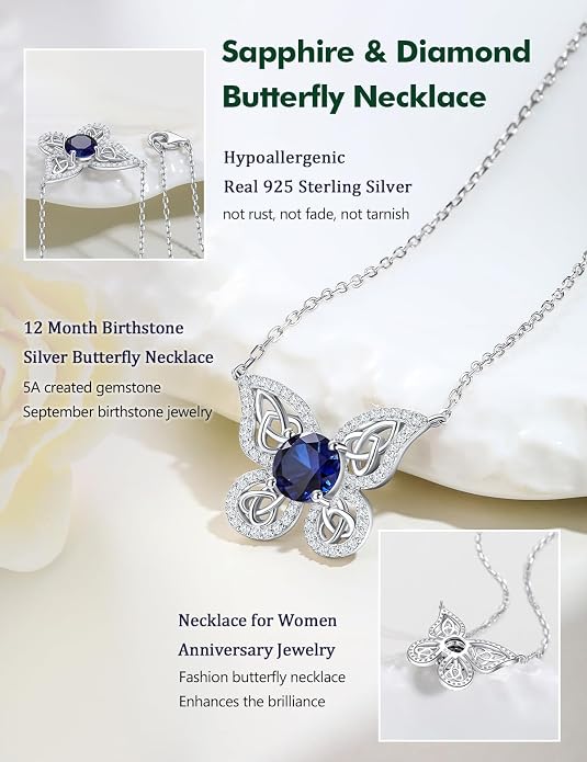925 Sterling Silver Birthstone Necklaces for Women, Dainty Cute Dragonfly/Butterfly Pendant Necklace, Great Christmas/Anniversary Jewelry for Mother