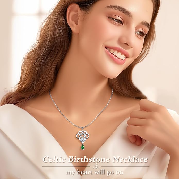 Birthstone Necklace for women Celtic Jewelry Trinity Necklace Pendant 925 Sterling Silver Necklace Birthday Valentines Gift for Her Cable Length 18"