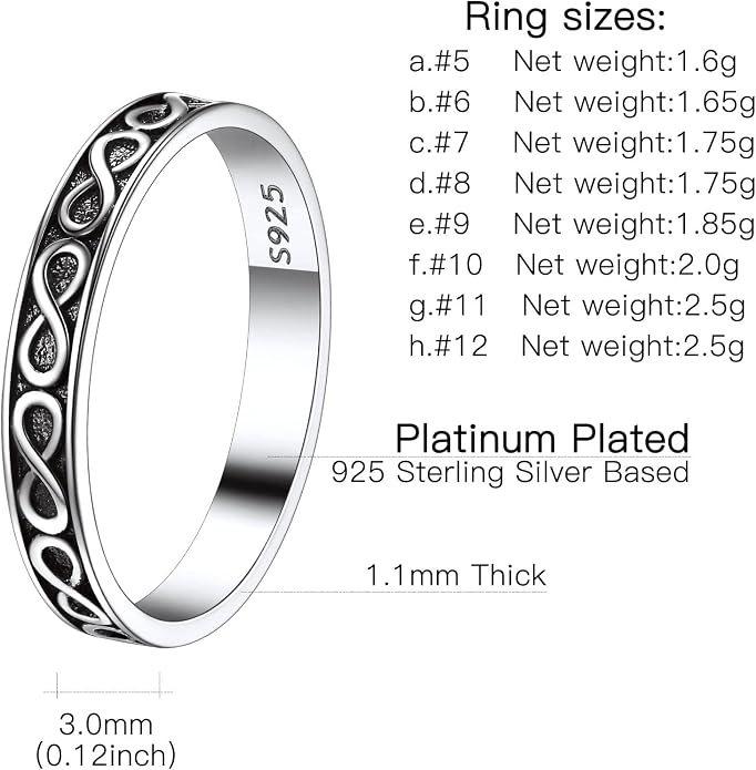 Suplight S925 Sterling Silver Celtic Knot/Evil Eye/Infinity Symbol Band Ring, 2/3/5/8mm Vintage Finger Thumb Ring for Women Size 4-13 (with Gift Box)