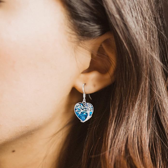 Dangle Earrings Sterling Silver Moonstone/Turquoise/CZ/Crystal Earrings for Women Tree of Life Animal Filigree Leverback Earrings Jewelry Gifts
