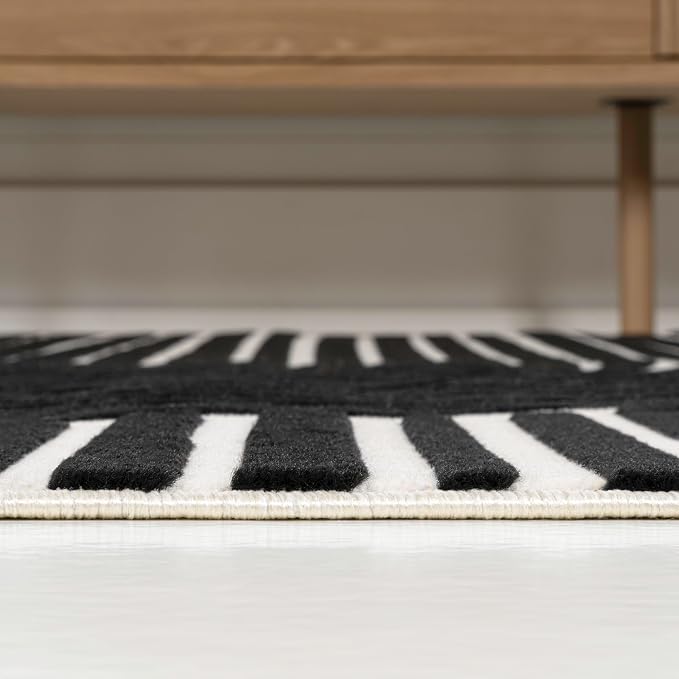 JONATHAN Y Hallie High-Low Curve Black/White 4x6 Indoor Area Rug, Minimalist Geometric, Modern, Non-Shedding, Stain Resistant for Bedroom, Living Room, Kitchen (SCN100F-4)