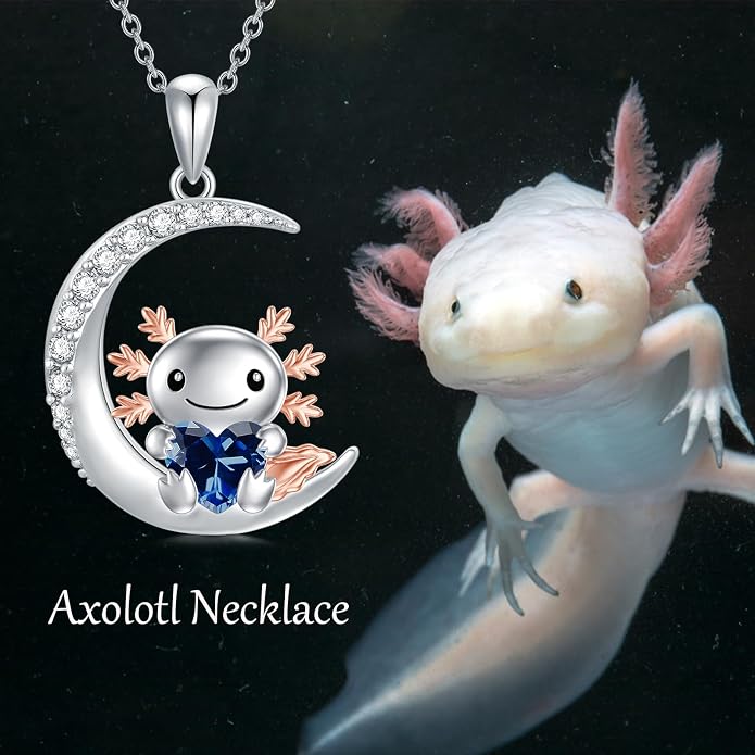 PROESS Animal Birthstone Necklace 925 Sterling Silver Otter/Axolotl/Hippo/Elephant/Dachshund/Monkey/Red Panda Pendant Necklace Animal Birthstone Jewelry Gifts for Women