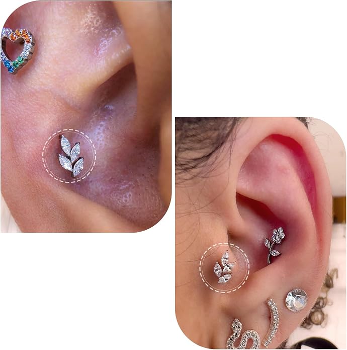 Jewseen G23 Titanium Flat Back Earrings Internally Threaded Cartilage Stud 16g Nose Leaf Lip Tragus Helix Earrings for Women Men