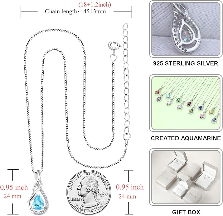 STARCHENIE Infinity Teardrop Pendant Necklace for Women 925 Sterling Silver Birthstone Jewelry